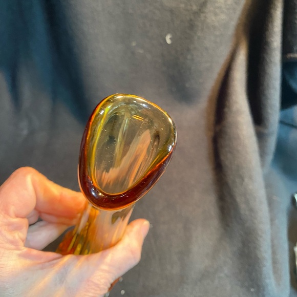 FENTON Swung Vase Colonial Thumbprint Vintage Glass Amber Gold Glass Ribbed 11" - Picture 4 of 5